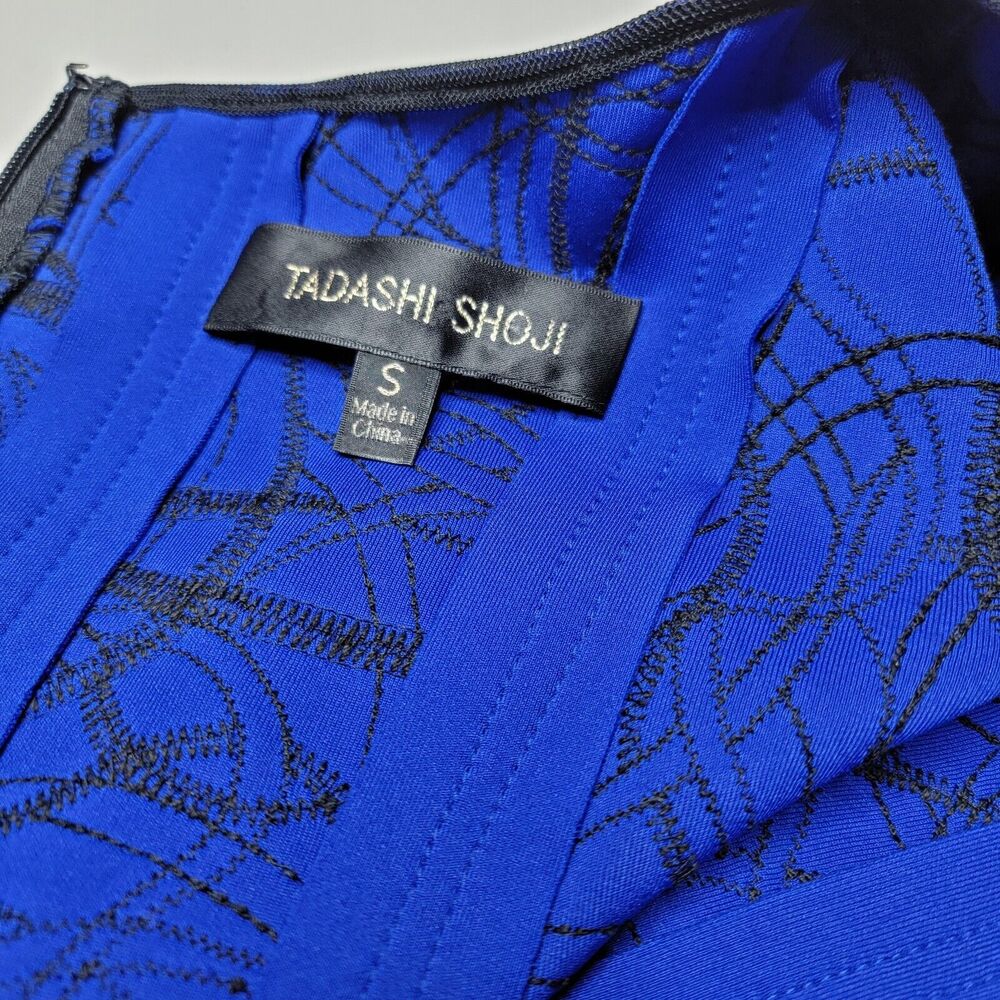 Tadashi Shoji Blue Mini Dress with Black Lace Overlay - Picture 9 of 16